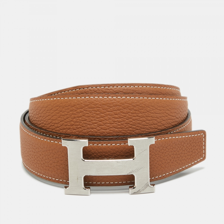 مملوكة مسبقًا Hermes Gold/Black Chamonix and Togo Leather H Buckle Reversible Belt 100CM