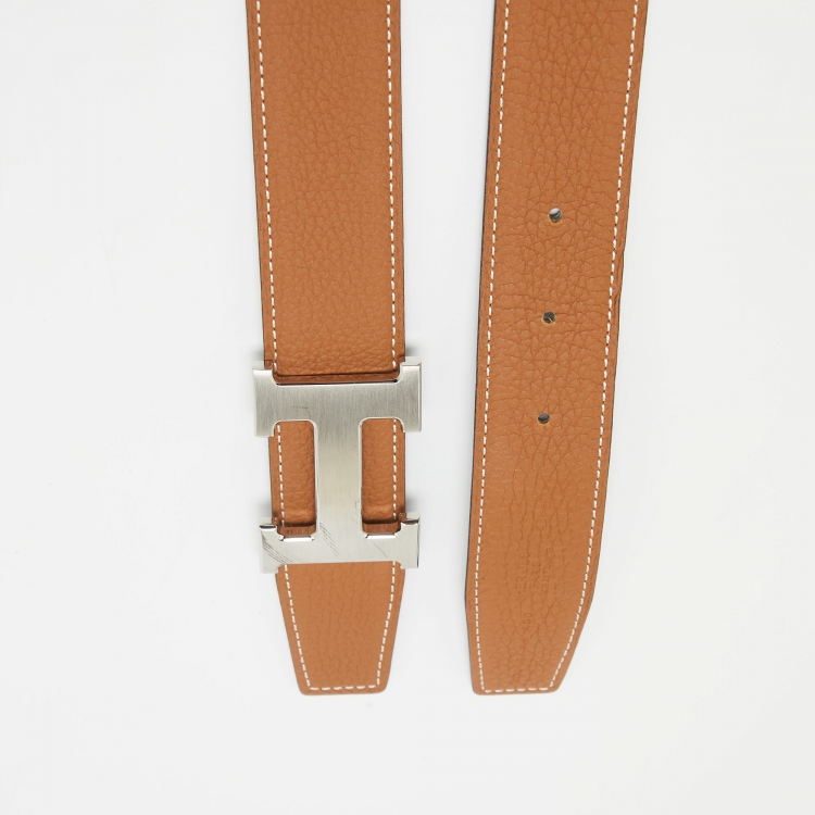 مملوكة مسبقًا Hermes Gold/Black Chamonix and Togo Leather H Buckle Reversible Belt 100CM