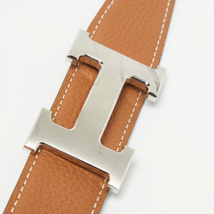 مملوكة مسبقًا Hermes Gold/Black Chamonix and Togo Leather H Buckle Reversible Belt 100CM