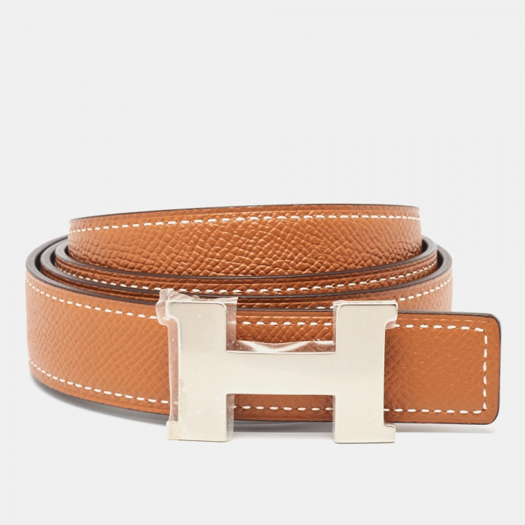 Pre Owned Hermès Black/Gold Swift and Epsom Constance H Reversible Slim Belt 95CM