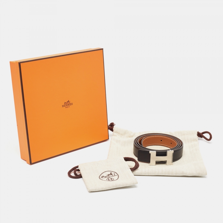 Pre Owned Hermès Black/Gold Swift and Epsom Constance H Reversible Slim Belt 95CM