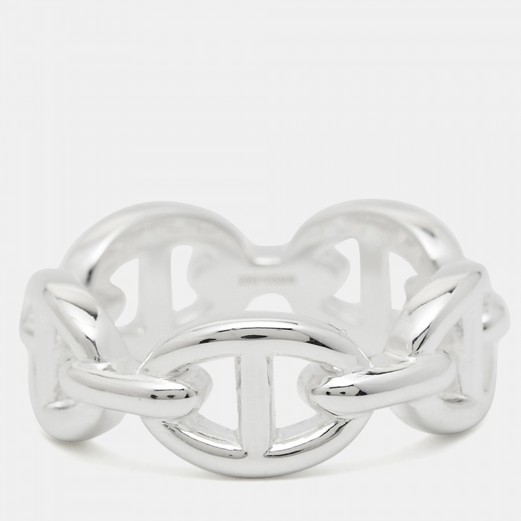 Pre Owned Hermès Chain D'Ancre Enchainee Sterling Silver Ring Size 52