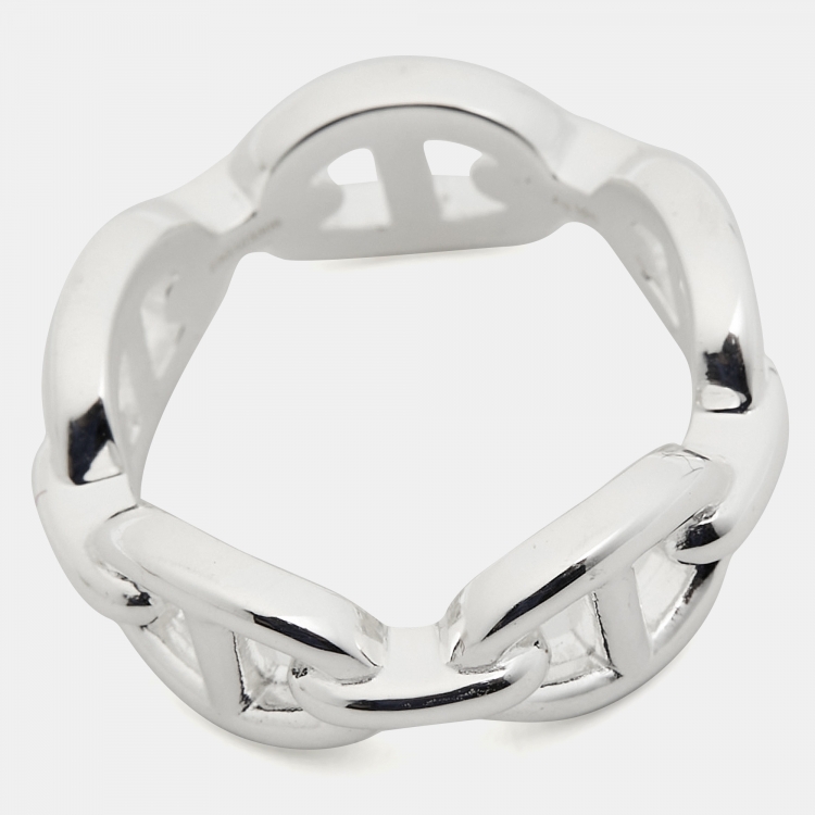 Pre Owned Hermès Chain D'Ancre Enchainee Sterling Silver Ring Size 52