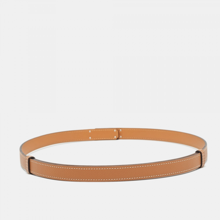 Pre Owned Hermes Gold Epsom Leather Palladium Finish Kelly 18 Belt Adjustable