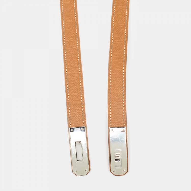 Pre Owned Hermes Gold Epsom Leather Palladium Finish Kelly 18 Belt Adjustable