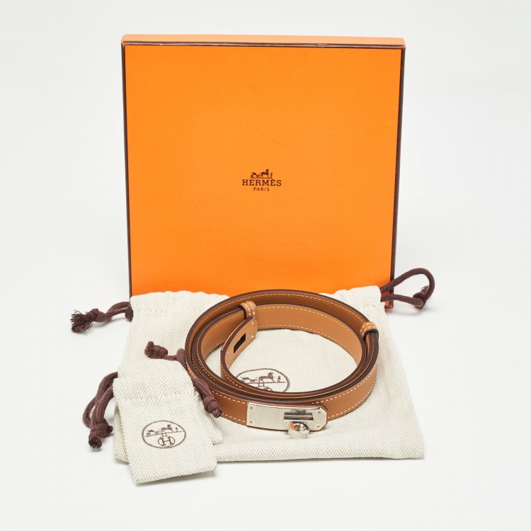 Pre Owned Hermes Gold Epsom Leather Palladium Finish Kelly 18 Belt Adjustable