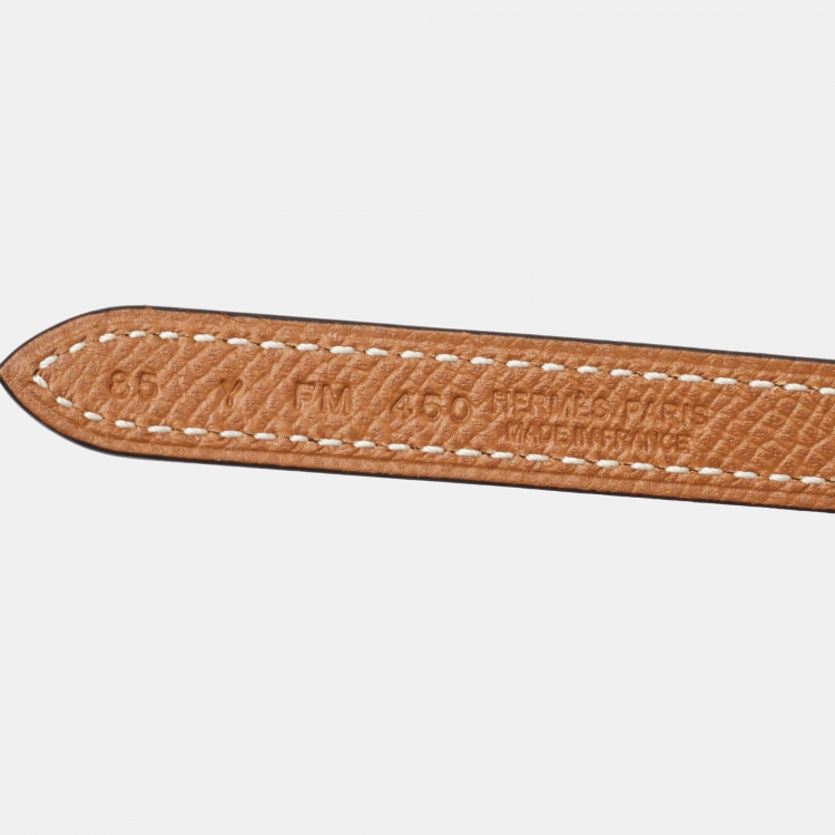 Pre Owned Hermes Noir/Gold Swift and Epsom Leather Clou de Selle Buckle Reversible Belt 85 CM