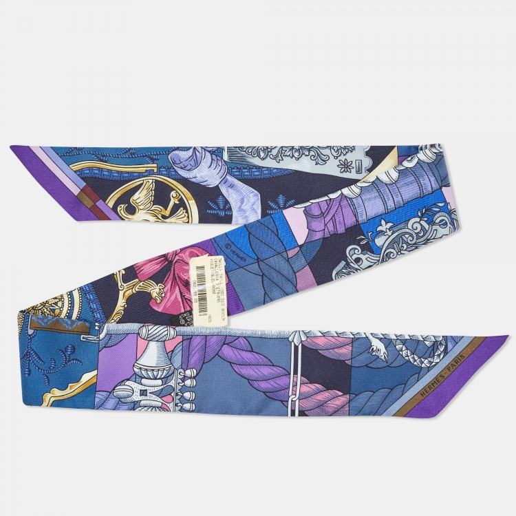 Pre Owned Hermès Blue/Violet Cavalleria d'Etriers Silk Twilly