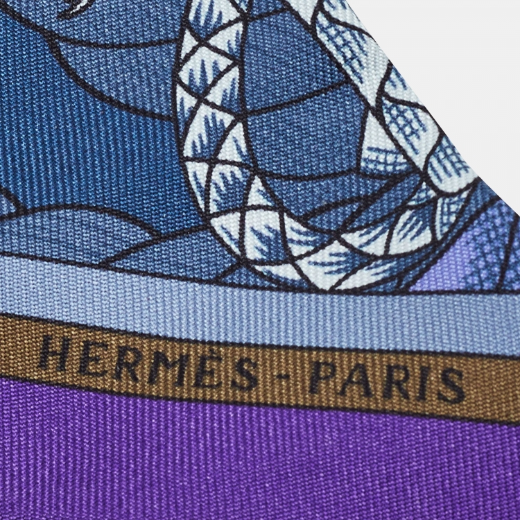 Pre Owned Hermès Blue/Violet Cavalleria d'Etriers Silk Twilly