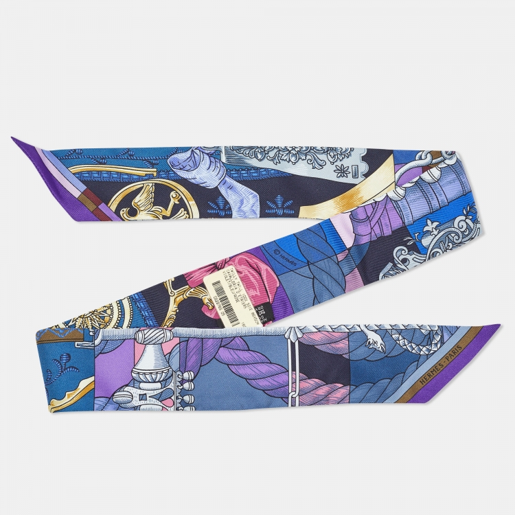 Pre Owned Hermès Blue/Violet Cavalleria d'Etriers Silk Twilly