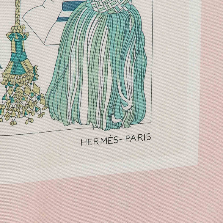 Pre Owned Hermes Pink Silk Twill Passementerie Quadri Scarf