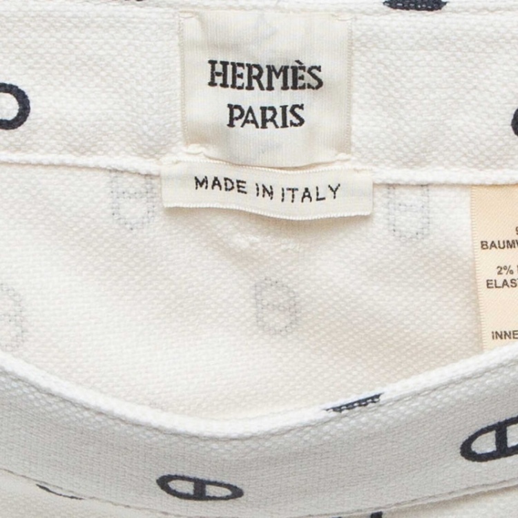 Pre Owned Hermes White Print Denim Chaine d'Ancre Mini Skirt S