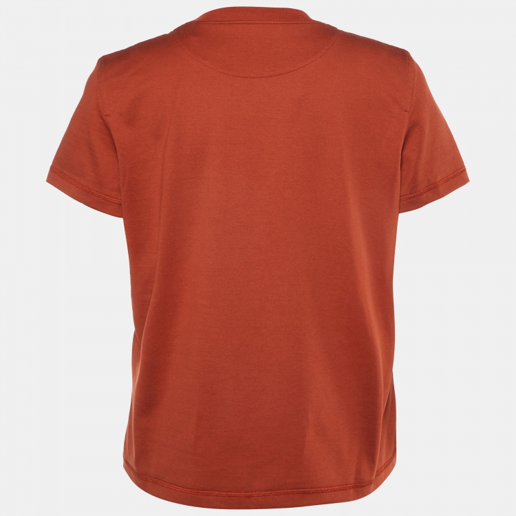Pre Owned Hermes Rouge de Turin Cotton Embroidered Pocket T-Shirt M