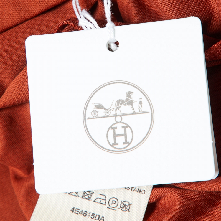 Pre Owned Hermes Rouge de Turin Cotton Embroidered Pocket T-Shirt M