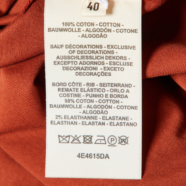 Pre Owned Hermes Rouge de Turin Cotton Embroidered Pocket T-Shirt M