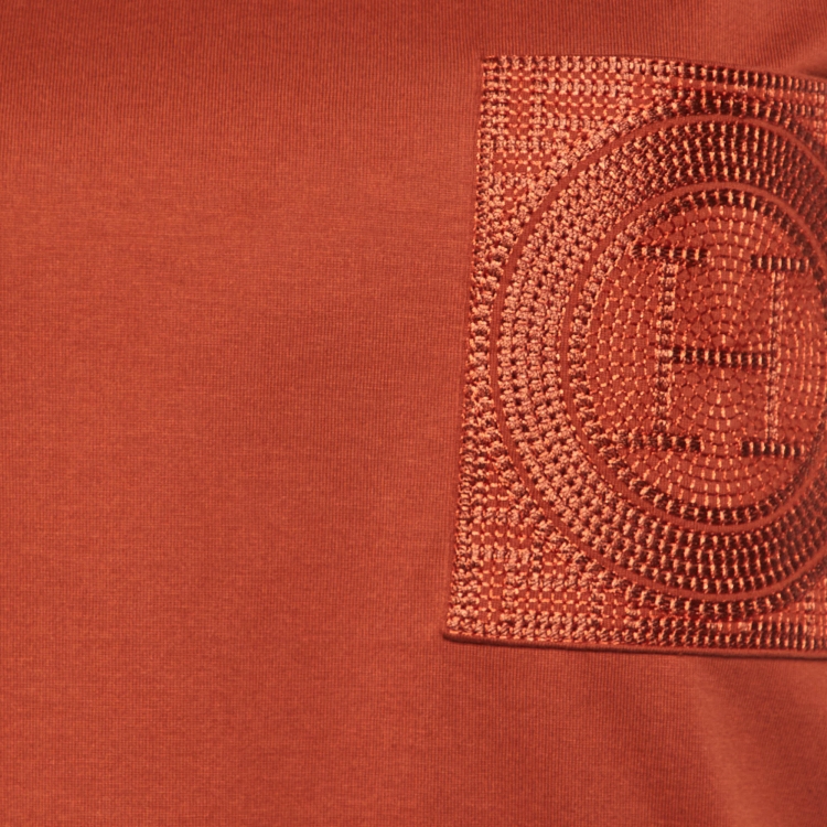Pre Owned Hermes Rouge de Turin Cotton Embroidered Pocket T-Shirt M