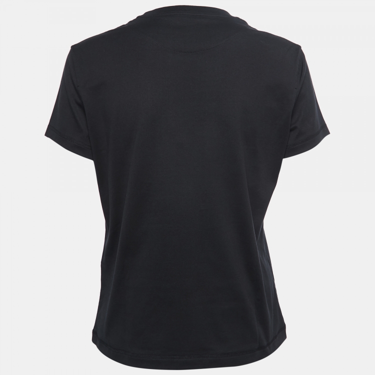 Pre Owned Hermes Black Cotton Logo Embroidered Pocket Detail T-Shirt M
