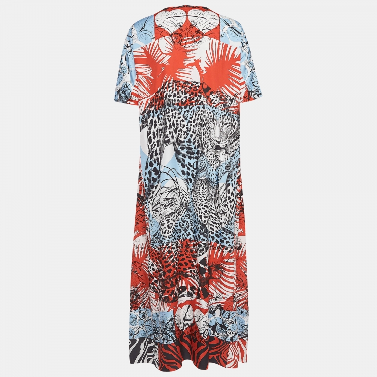Pre Owned Hermès Multicolor Printed Silk Jungle Love Wild Kaftan Dress S