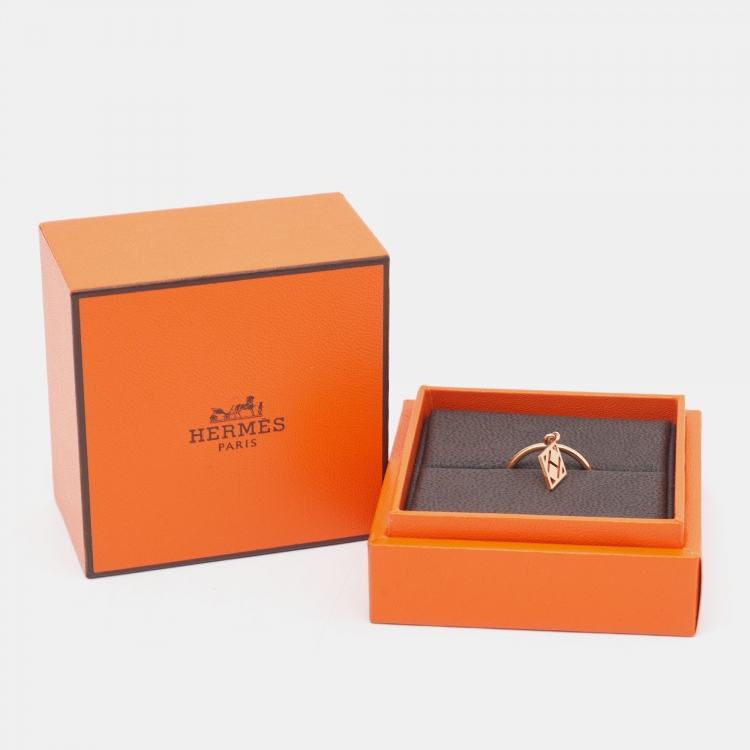 Pre Owned Hermes Gambade 18k Rose Gold Charm Ring Size 52