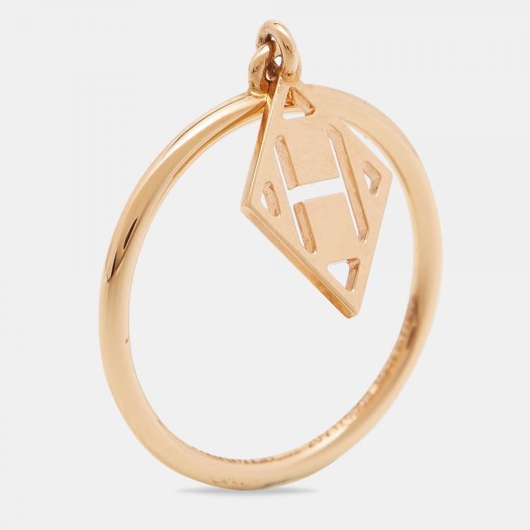 Pre Owned Hermes Gambade 18k Rose Gold Charm Ring Size 52