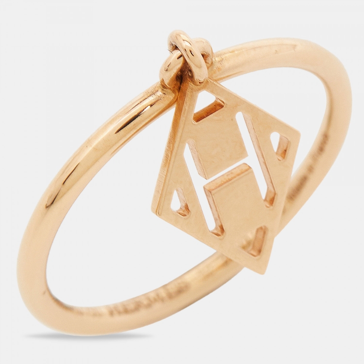Pre Owned Hermes Gambade 18k Rose Gold Charm Ring Size 52