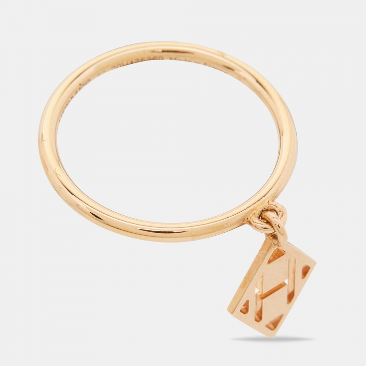 Pre Owned Hermes Gambade 18k Rose Gold Charm Ring Size 52