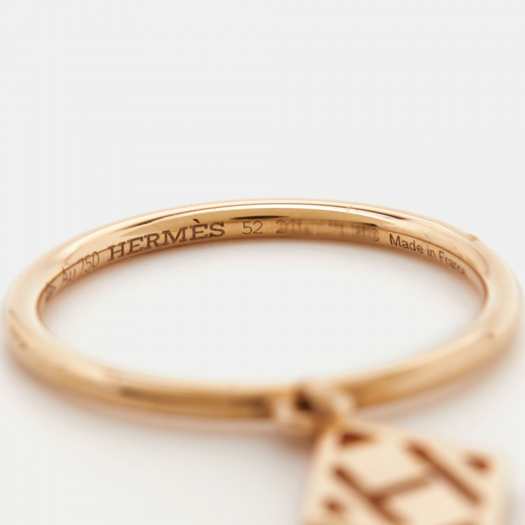 Pre Owned Hermes Gambade 18k Rose Gold Charm Ring Size 52
