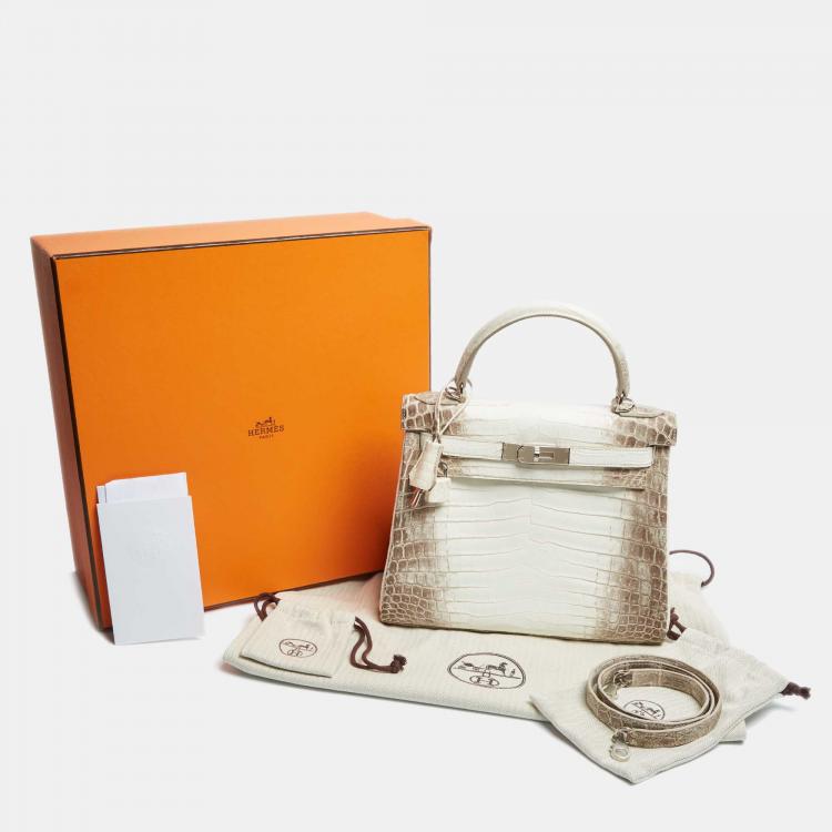 Pre Owned Hermès Blanc Crocodile Niloticus Himalaya Palladium Finish Kelly Retourne 28 Bag