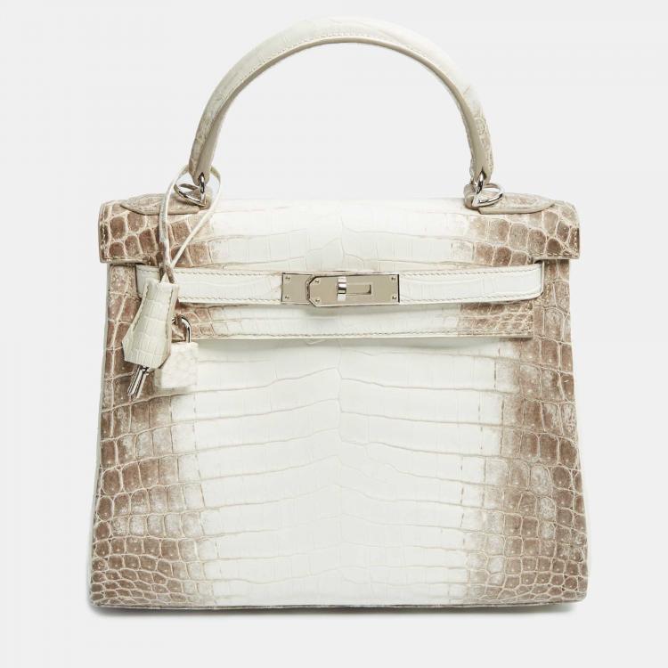 Pre Owned Hermès Blanc Crocodile Niloticus Himalaya Palladium Finish Kelly Retourne 28 Bag