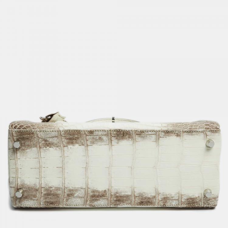 Pre Owned Hermès Blanc Crocodile Niloticus Himalaya Palladium Finish Kelly Retourne 28 Bag