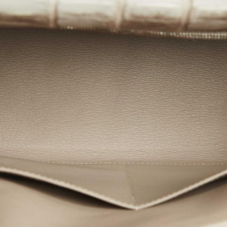 Pre Owned Hermès Blanc Crocodile Niloticus Himalaya Palladium Finish Kelly Retourne 28 Bag