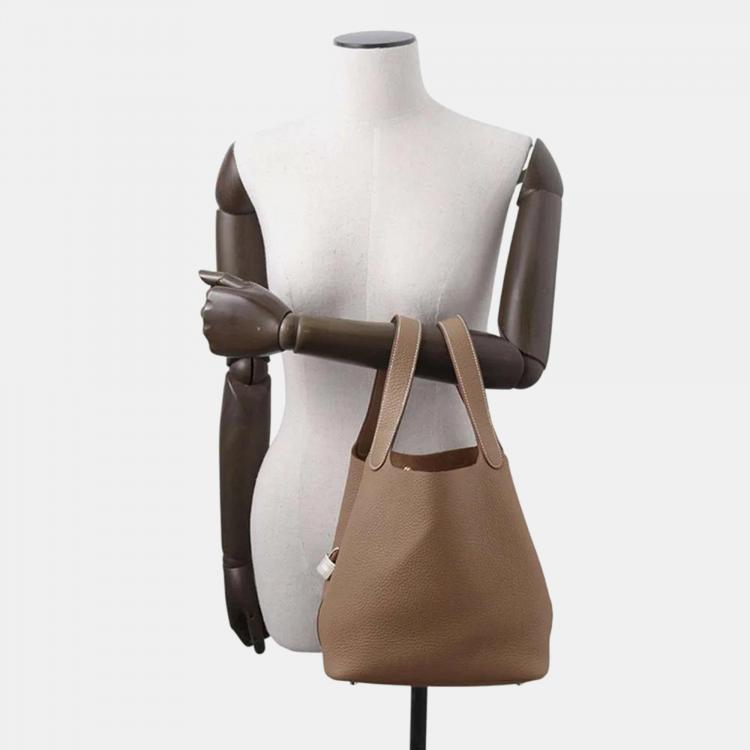 Pre Owned Hermes Etoupe Taurillon Clemence Leather Picotin Lock 22 Bag