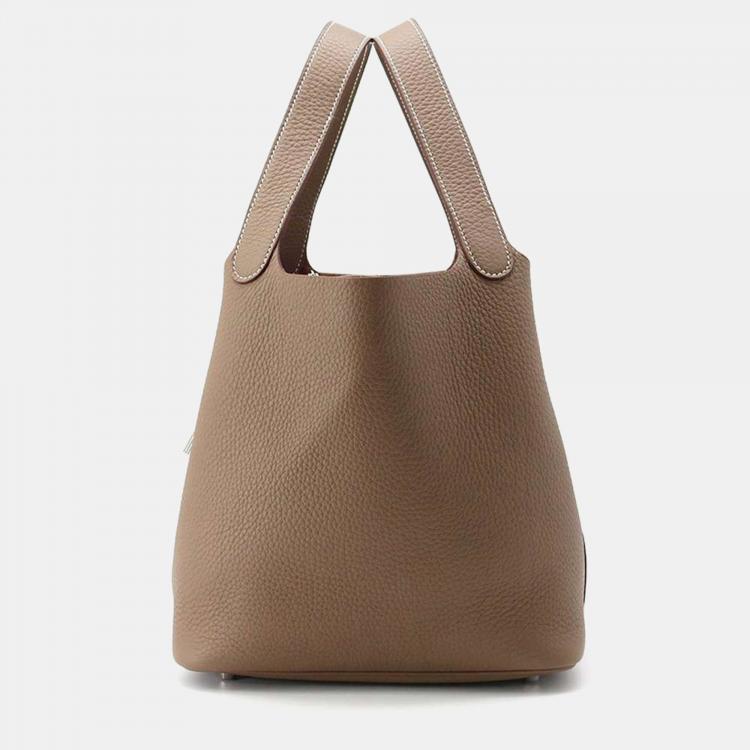 Pre Owned Hermes Etoupe Taurillon Clemence Leather Picotin Lock 22 Bag