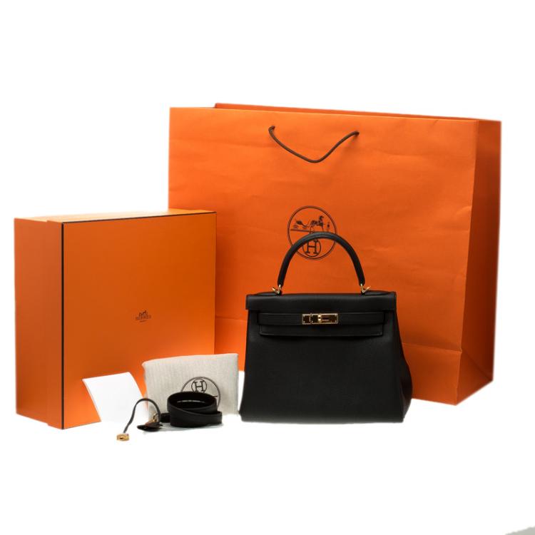 Pre Owned Hermes Black Togo Leather Gold Hardware Kelly Retourne 28 Bag