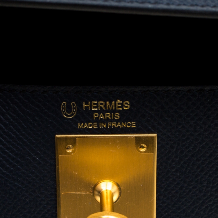 Pre Owned Hermes Blue Marine Epsom Leather with Rose Pourpre Leather Lining Brushed Gold Hardware Kelly Sellier 28 Bag