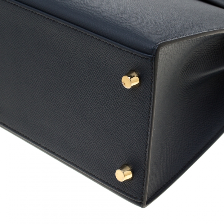 Pre Owned Hermes Blue Marine Epsom Leather with Rose Pourpre Leather Lining Brushed Gold Hardware Kelly Sellier 28 Bag