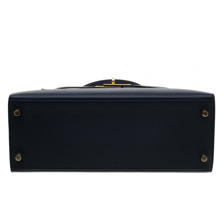 Pre Owned Hermes Blue Marine Epsom Leather with Rose Pourpre Leather Lining Brushed Gold Hardware Kelly Sellier 28 Bag