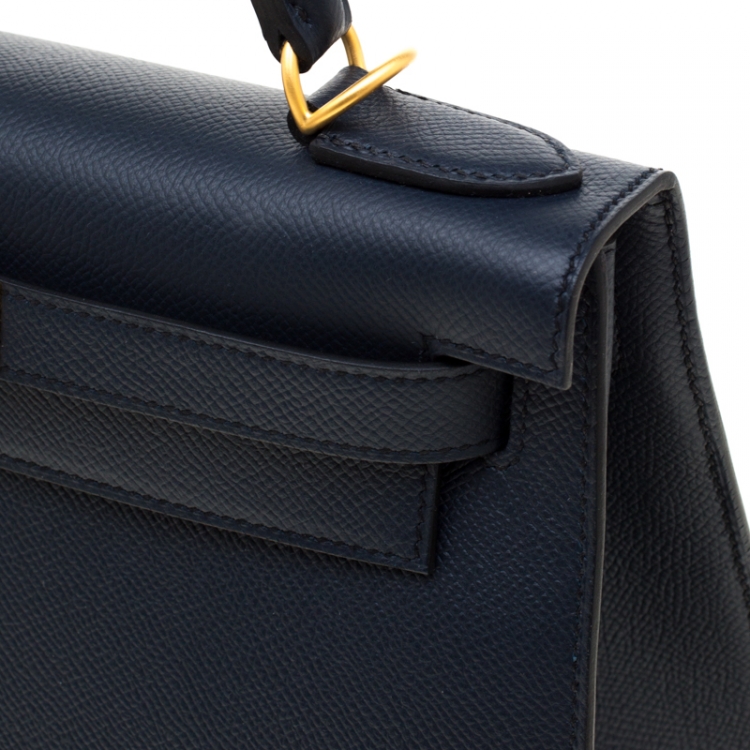 Pre Owned Hermes Blue Marine Epsom Leather with Rose Pourpre Leather Lining Brushed Gold Hardware Kelly Sellier 28 Bag