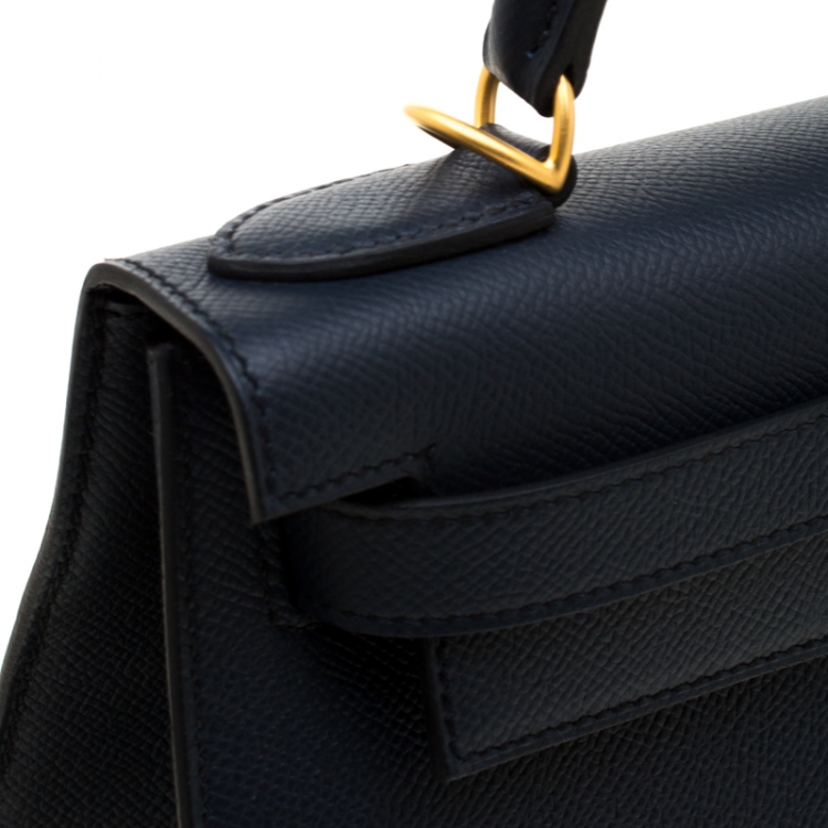 Pre Owned Hermes Blue Marine Epsom Leather with Rose Pourpre Leather Lining Brushed Gold Hardware Kelly Sellier 28 Bag