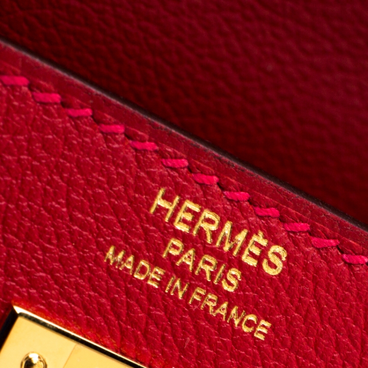 Pre Owned Hermes Rouge Casaque Evercolor Leather Gold Hardware Kelly Retourne 28 Bag