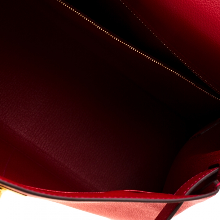 Pre Owned Hermes Rouge Casaque Evercolor Leather Gold Hardware Kelly Retourne 28 Bag