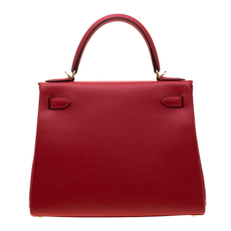 Pre Owned Hermes Rouge Casaque Evercolor Leather Gold Hardware Kelly Retourne 28 Bag