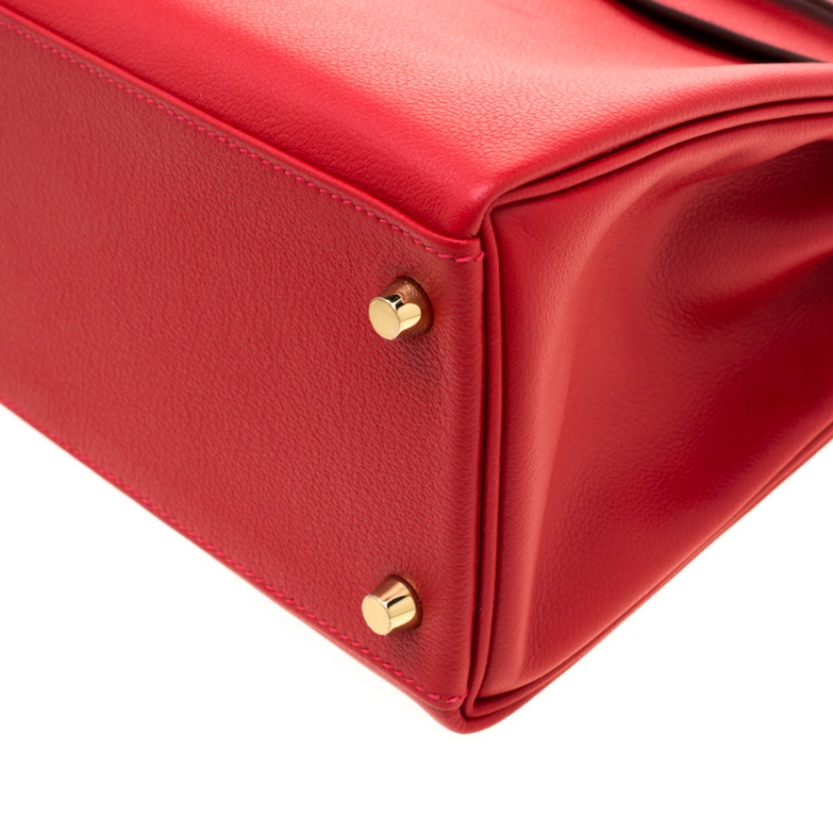 Pre Owned Hermes Rouge Casaque Evercolor Leather Gold Hardware Kelly Retourne 28 Bag