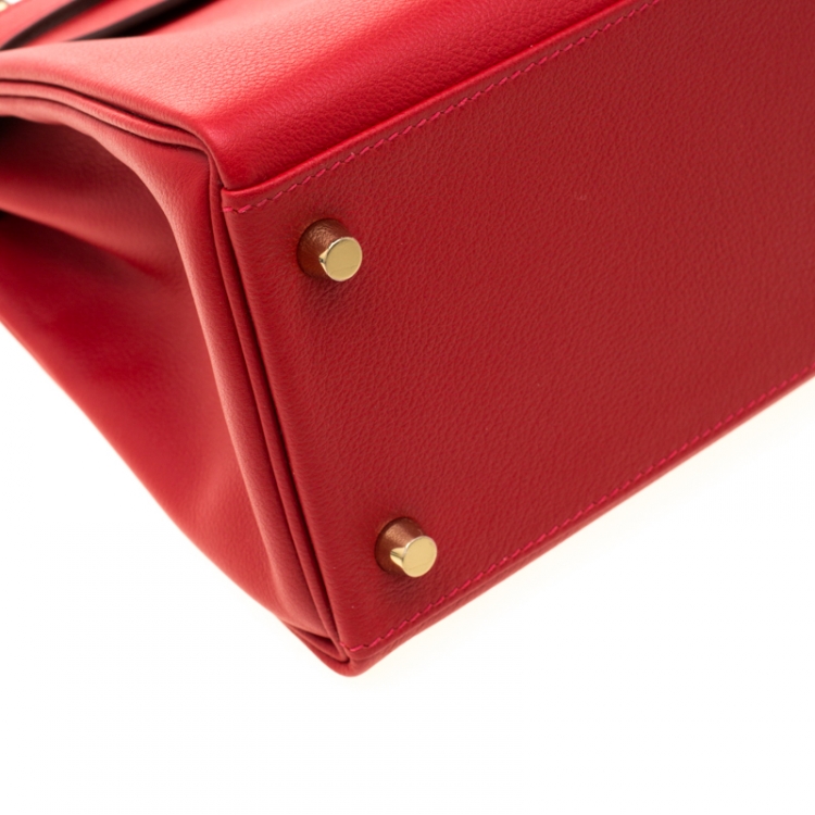 Pre Owned Hermes Rouge Casaque Evercolor Leather Gold Hardware Kelly Retourne 28 Bag