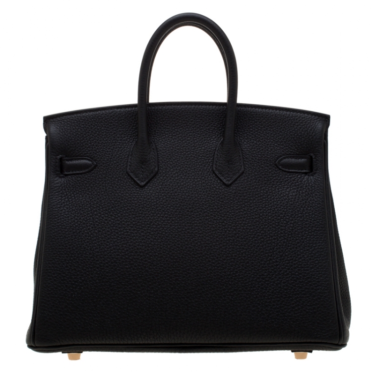 Pre Owned Hermes Black Togo Leather Rose Gold Hardware Birkin 25 Bag