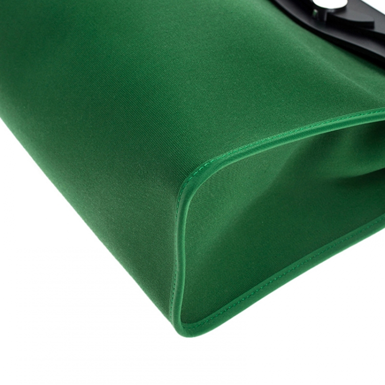 Pre Owned Hermes Green/Navy Blue Canvas and Leather Herbag Zip 31 Bag