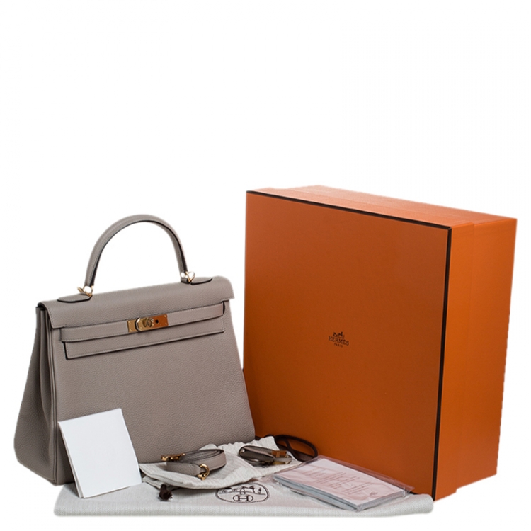 Pre Owned Hermes Gris Asphalt Togo Leather Gold Hardware Kelly Retourne 32 Bag