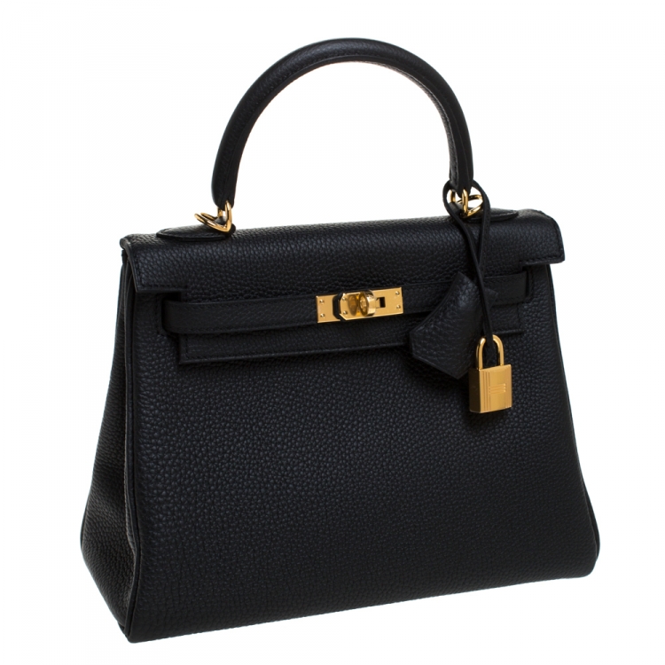 Pre Owned Hermes Black Togo Leather Gold Hardware Kelly Retourne 25 Bag