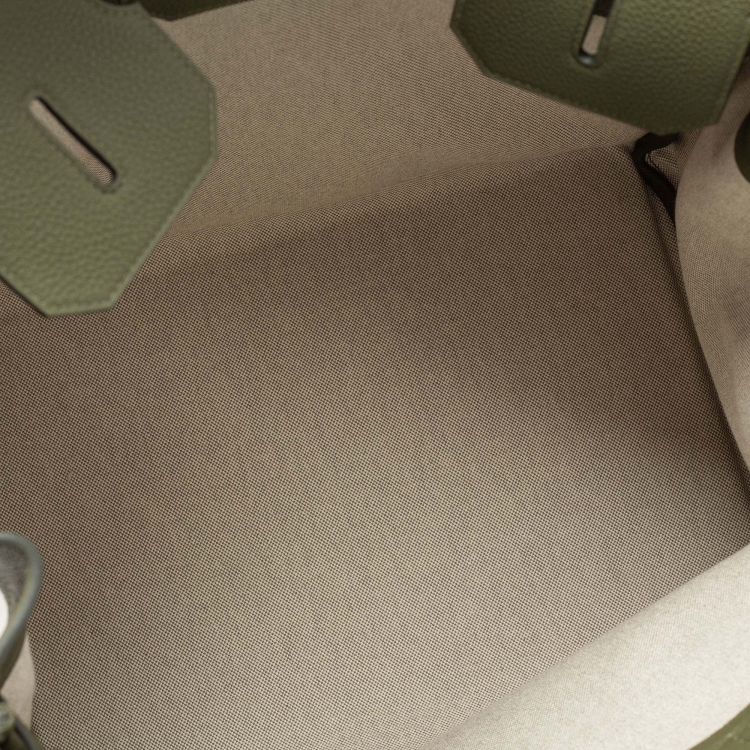 Pre Owned Hermes Vert Veronese/Beige Canvas and Leather Palladium Finish HAC Birkin 40 Bag