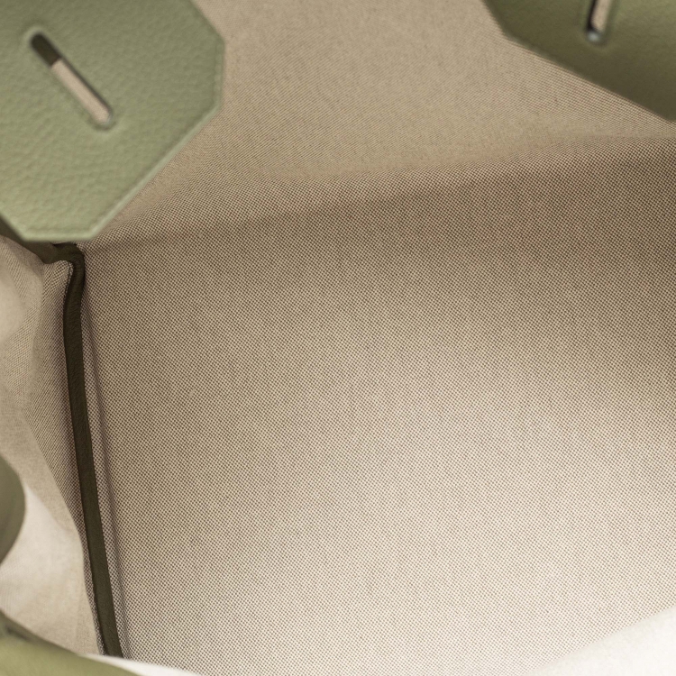 Pre Owned Hermes Vert Veronese/Beige Canvas and Leather Palladium Finish HAC Birkin 40 Bag